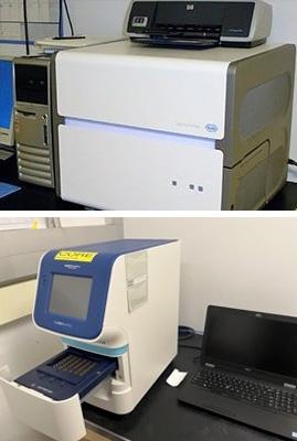Image of two pieces of equipment both sitting on lab tables.  